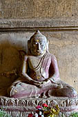 Bagan Myanmar. Seated Buddha in dhyanamudra, sculpted out of a single piece of hard stone 